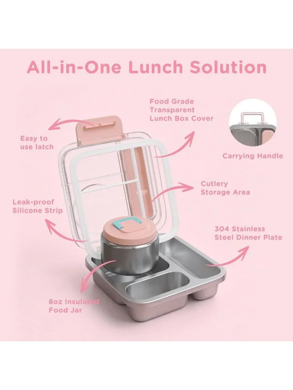 Insulated Stainless Steel Bento Box Set for Kids & Adults - 8oz Food Jar